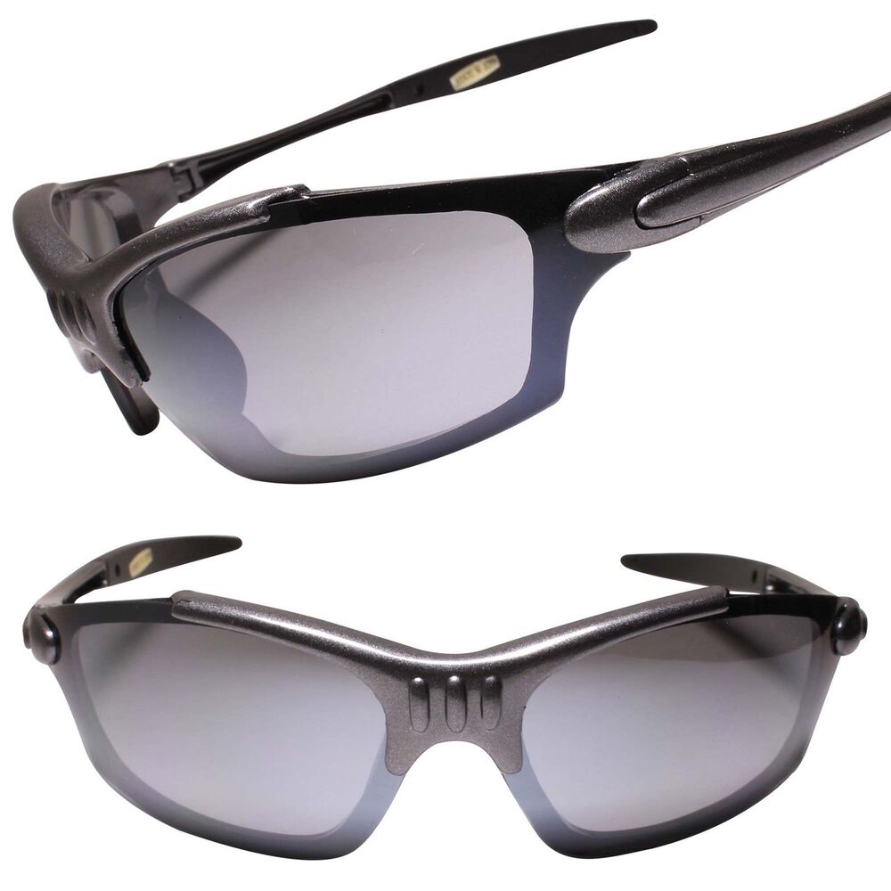 Gray Wrap Around Rectangle Sport Sunglasses for Athletes Biker Fishing Hunting